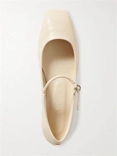 Leather Mary Jane Flats in Cream .